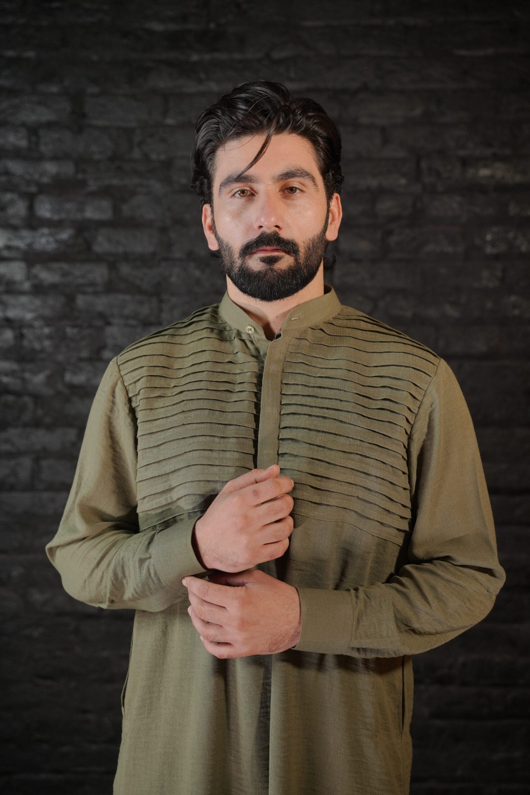 Olive Pleated Kurta Salwar