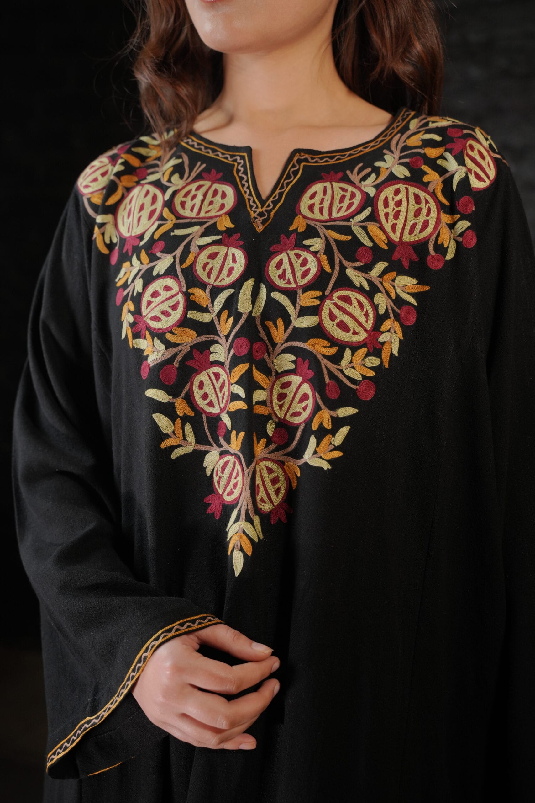 Black Ari Embroidered Pheran  Salwar  Dupatta