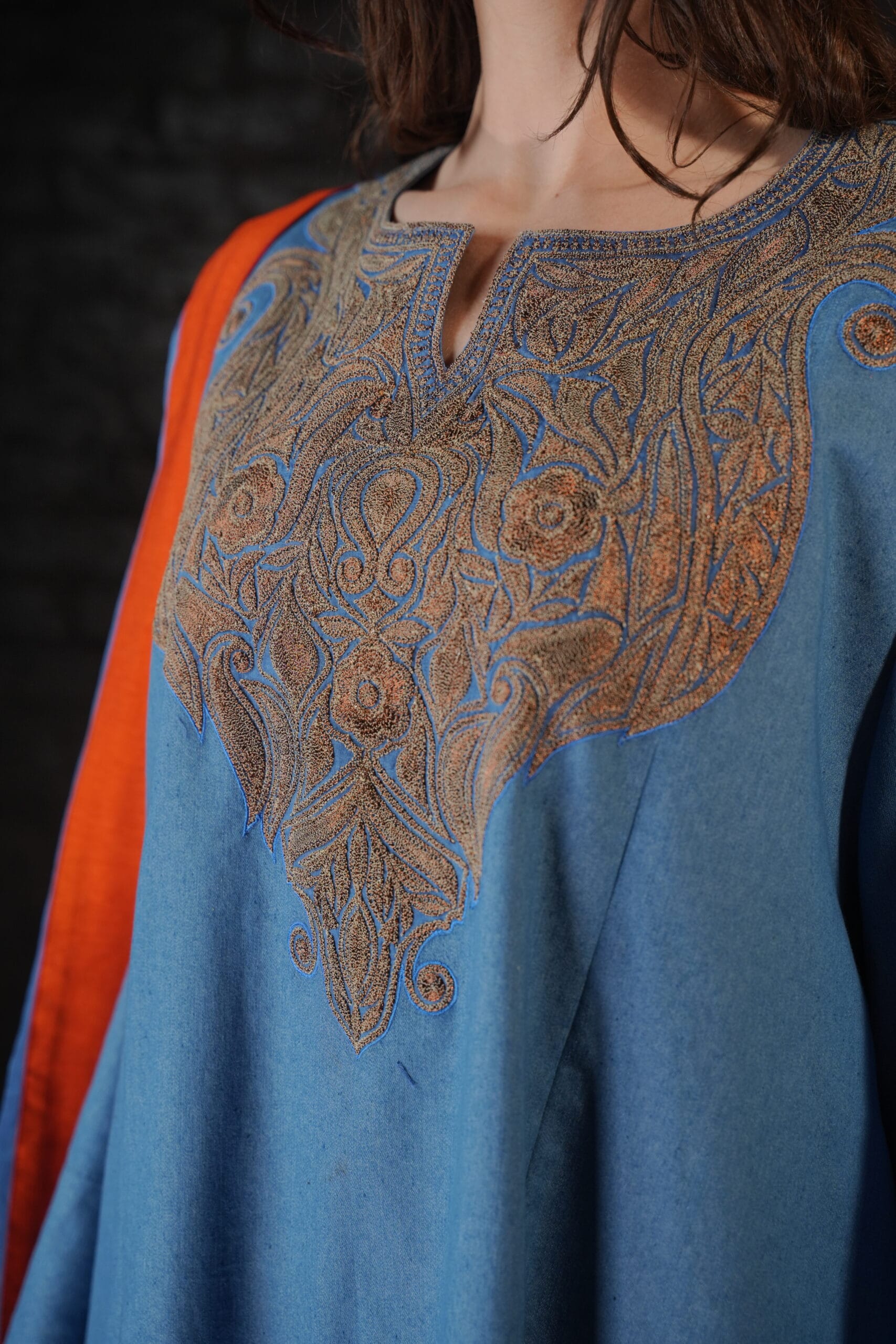 Denim Tilla Embroidered Pheran Pants Dupatta