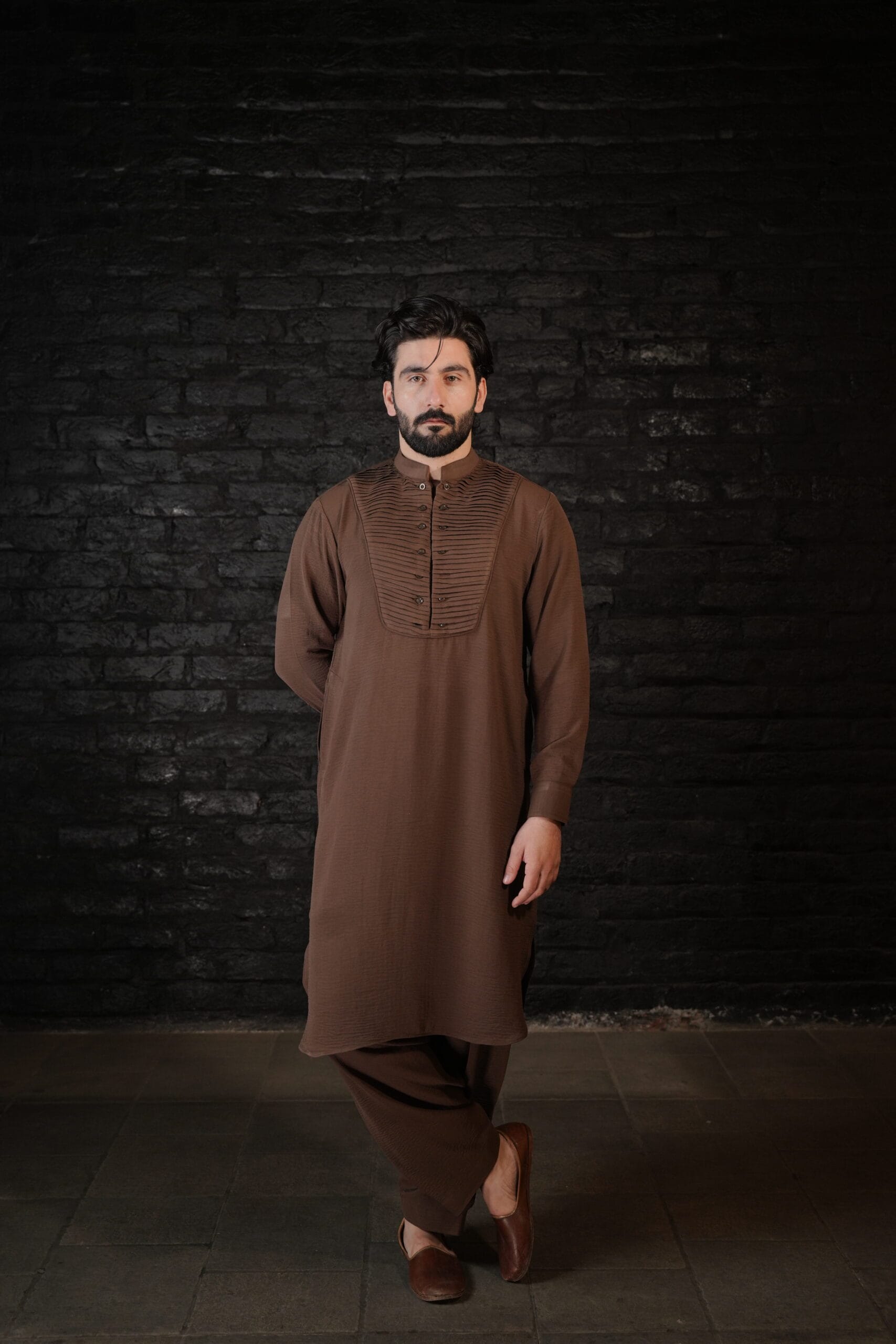 Brown Pleated  Kurta Salwar