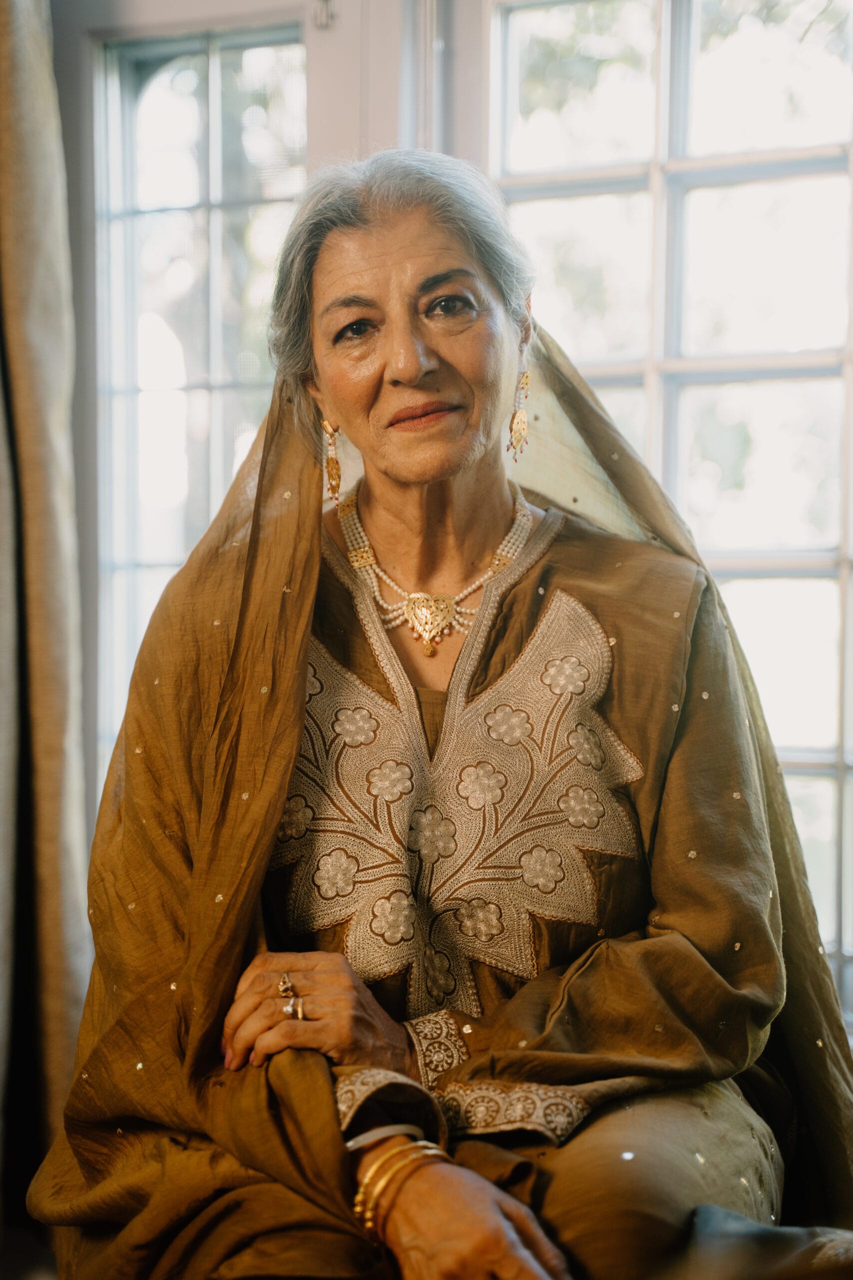 Brown Antique Tilla and Dabka Pheran Salwar Chandheri Dupatta