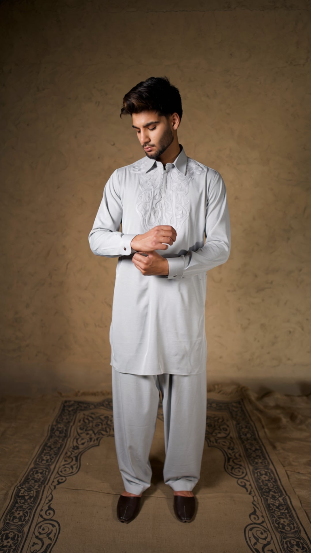 Grey Embroidered Kurta Salwar