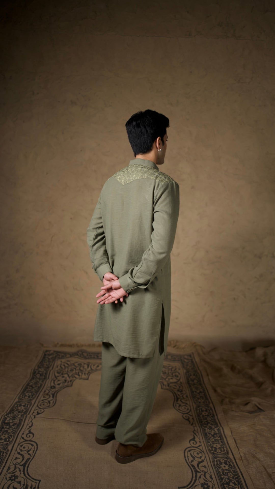 Olive Green Khatamband Thread Embroidered Kurta Salwar