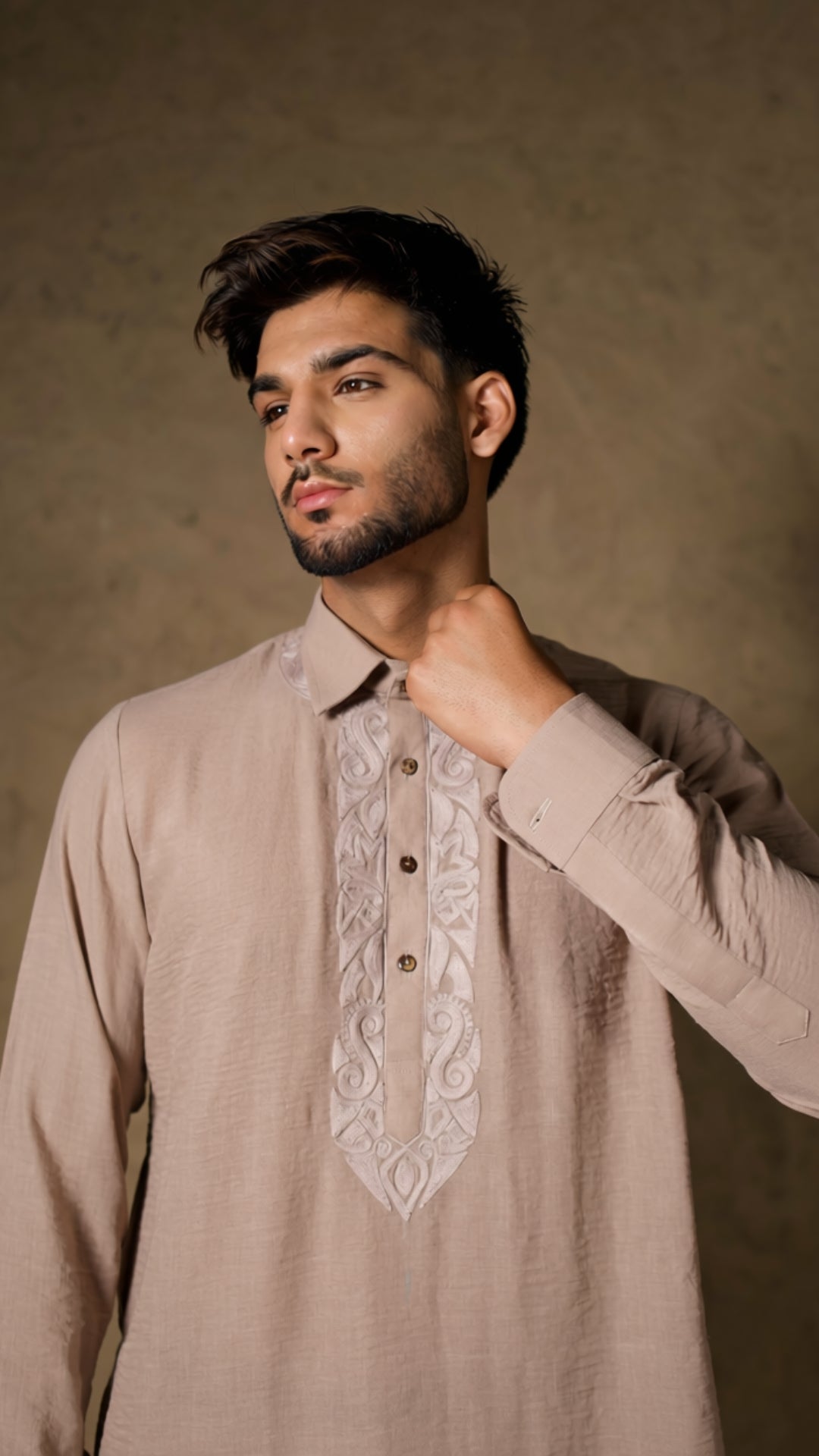 Beige Thread Embroidered Kurta Salwar