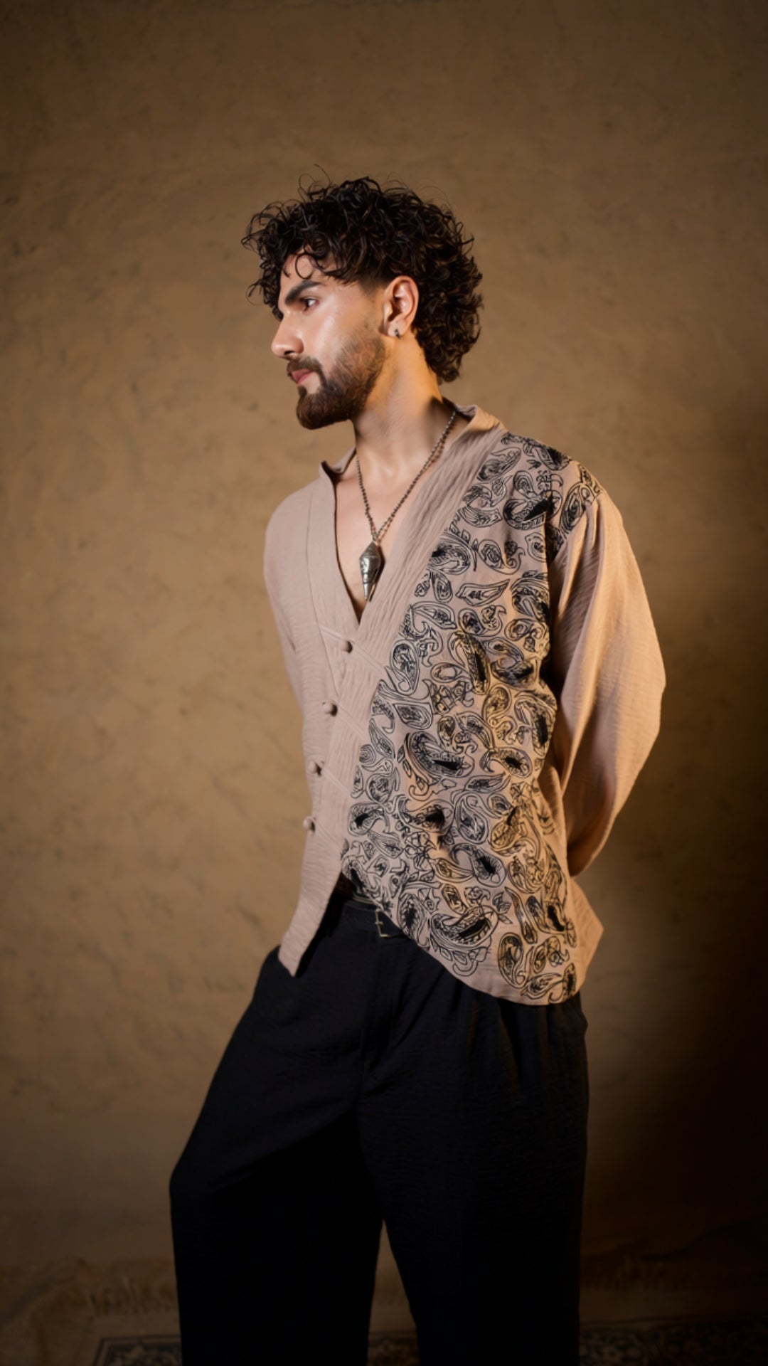 Beige Embroidered Shirt with Pants