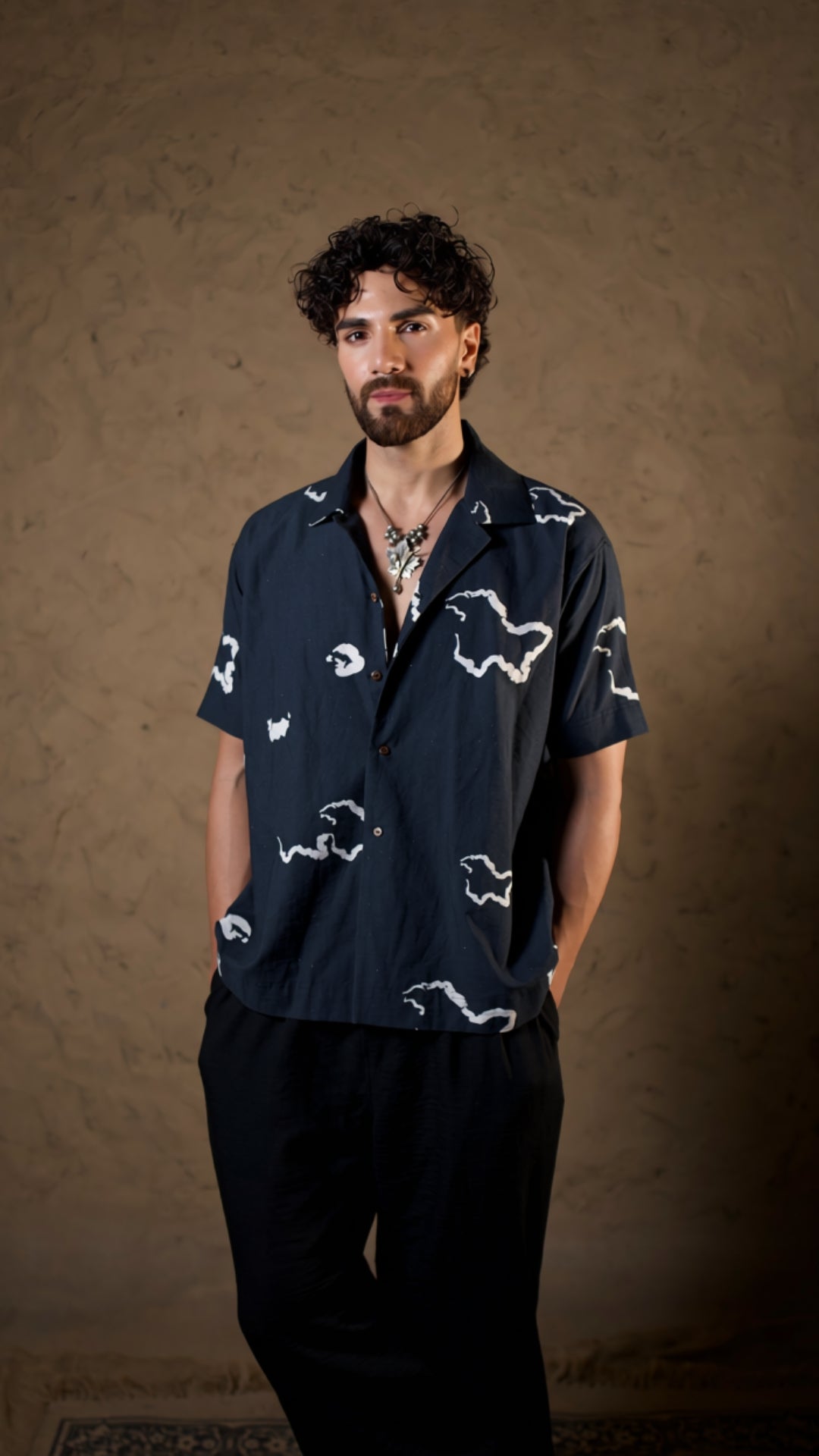 Black Kashmir Map Shirt with Pants