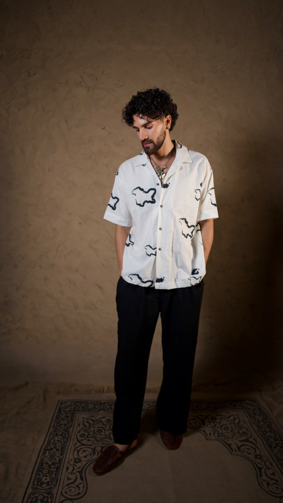 White Kashmir Map Shirt with Pants
