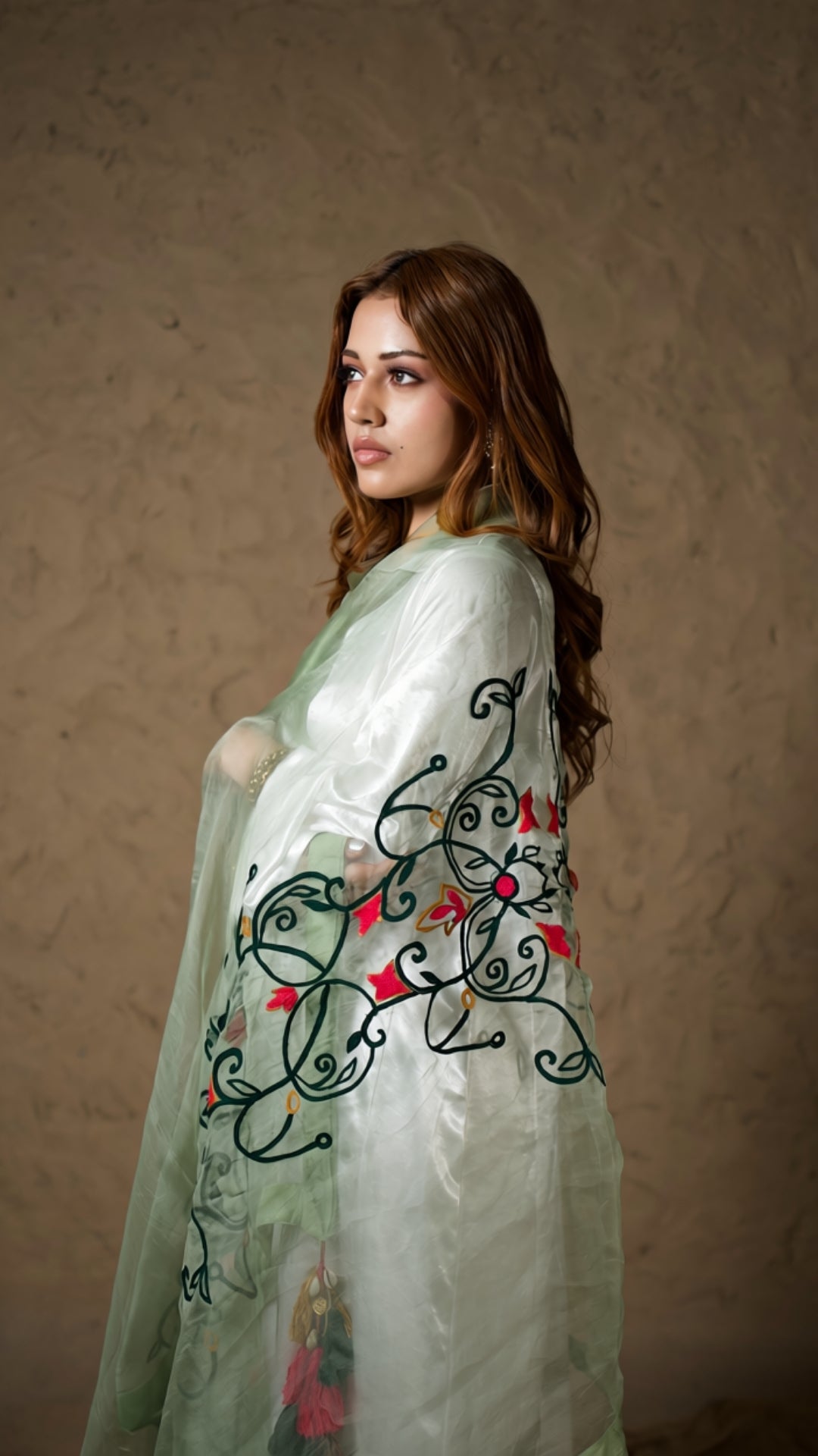 White Pheran Salwar with Aari Embroidered Dupatta