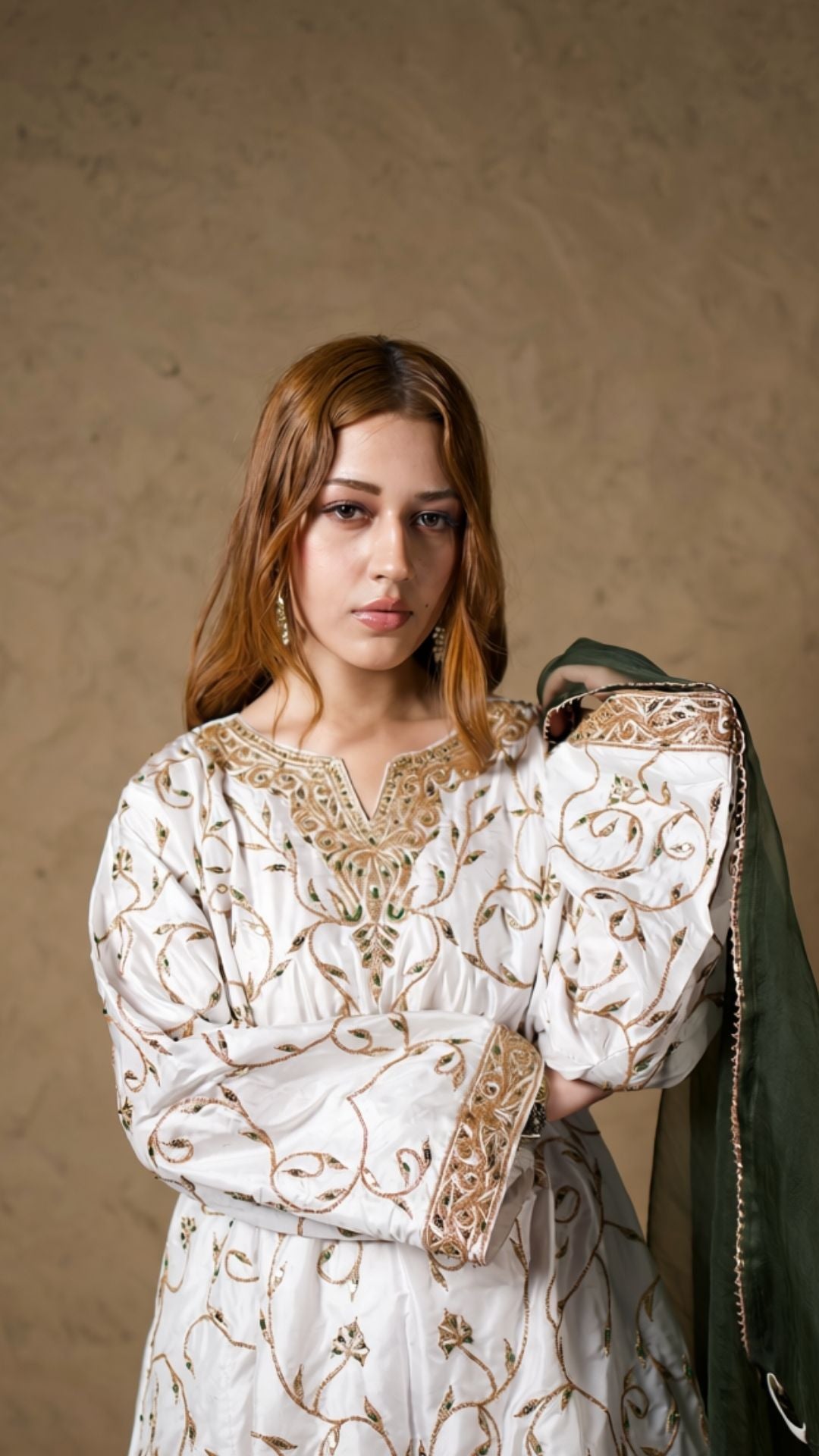 White Tilla Embroidered Pheran Salwar Organza Dupatta