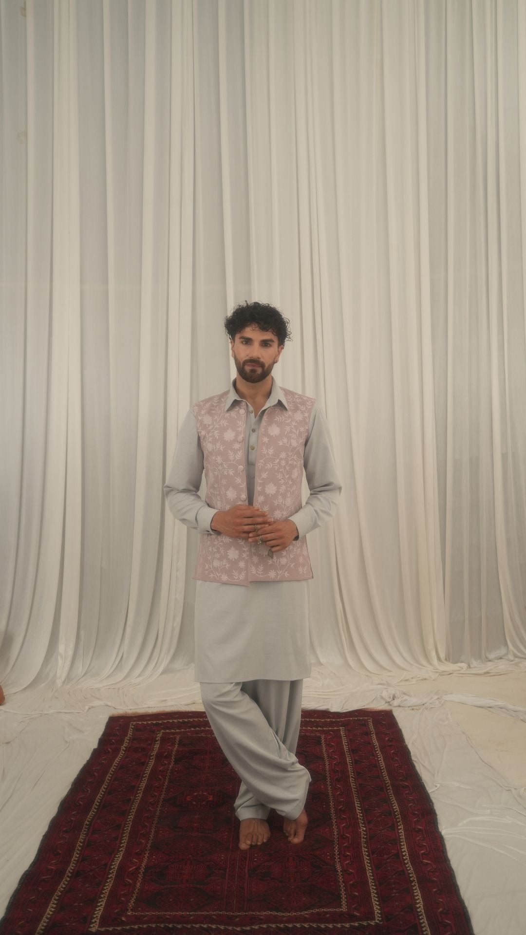 Grey Embroidered Kurta Salwar with Waistcoat