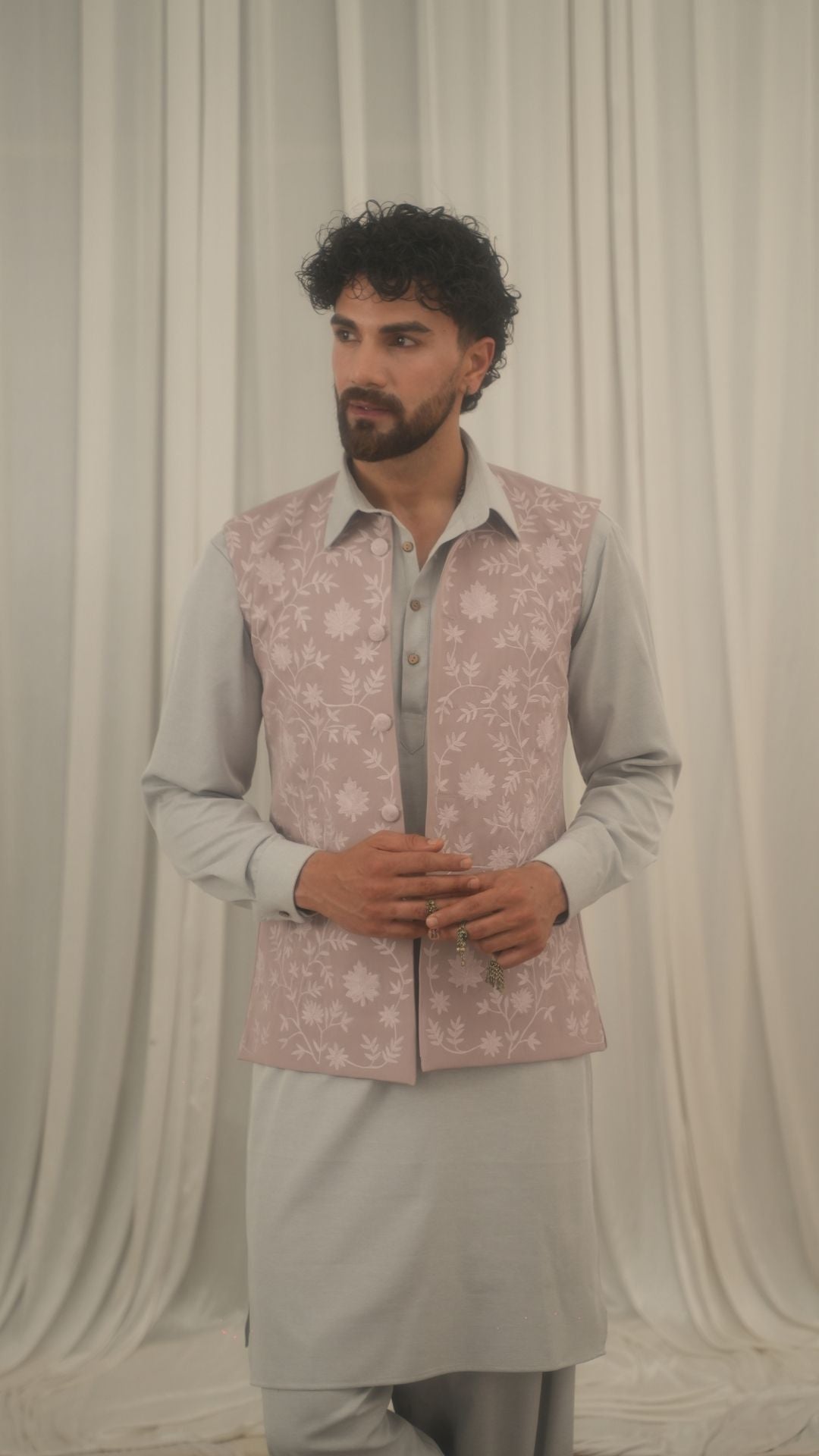 Grey Embroidered Kurta Salwar with Waistcoat
