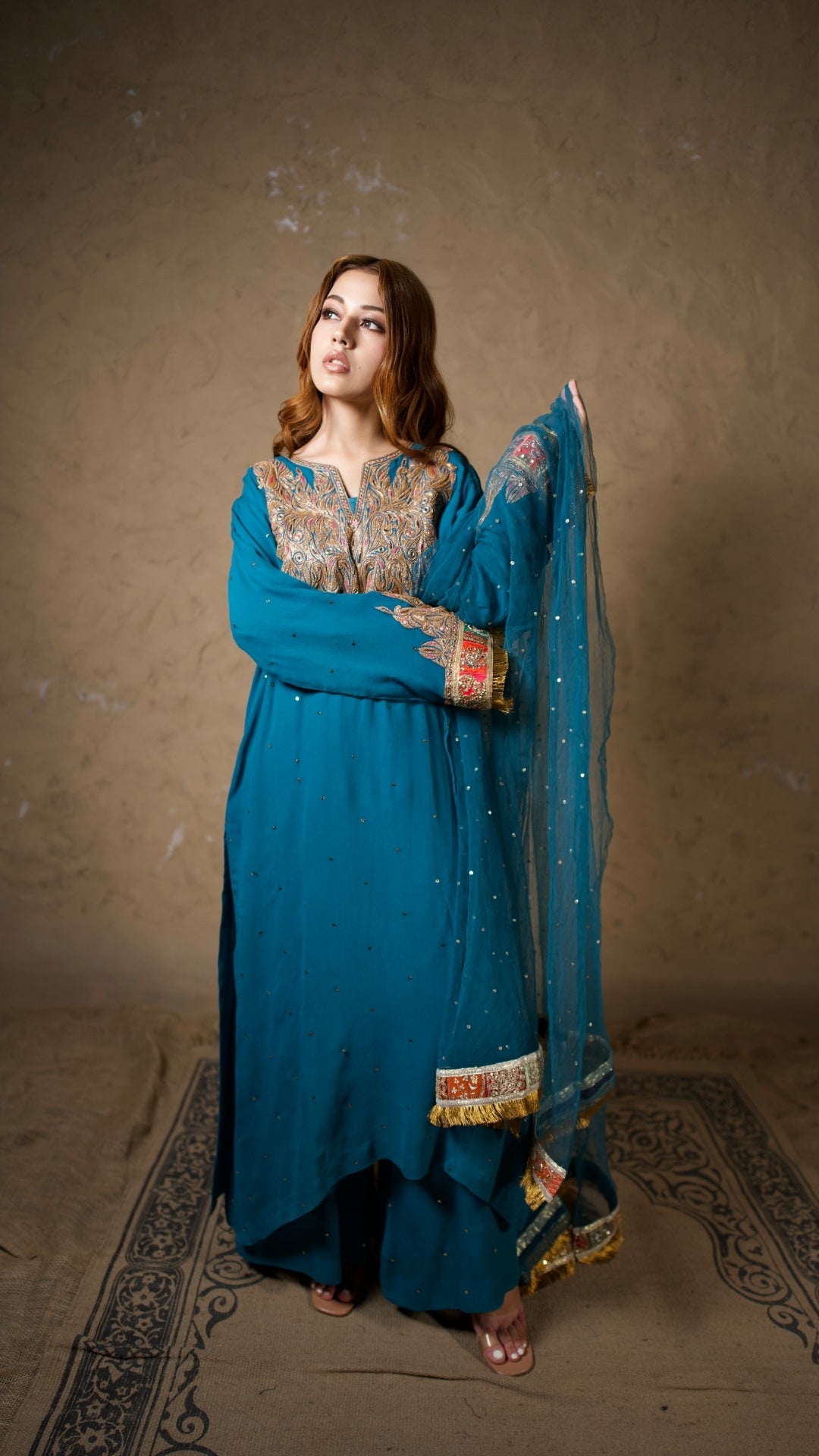 Blue Tilla Embroidered Pheran Salwar with Dupatta