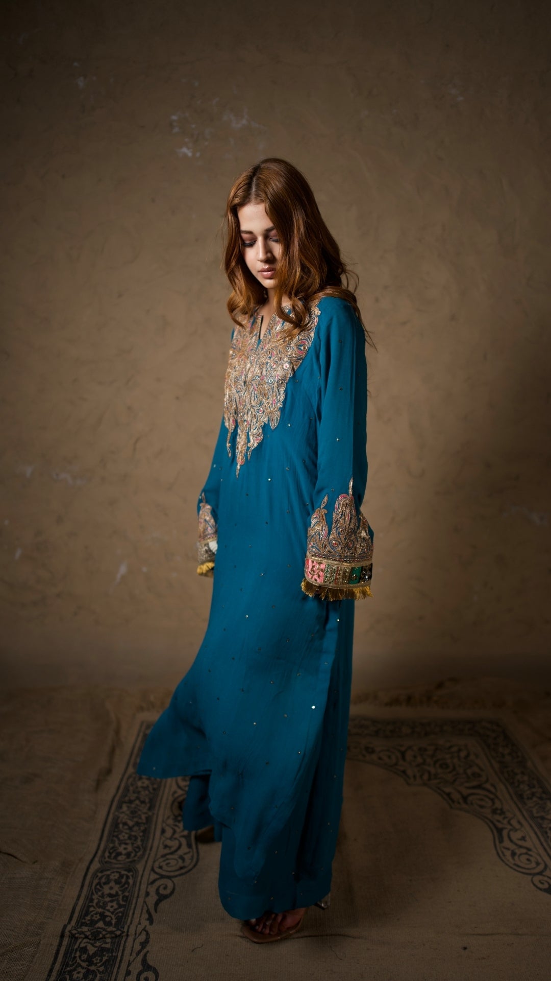 Blue Tilla Embroidered Pheran Salwar with Dupatta