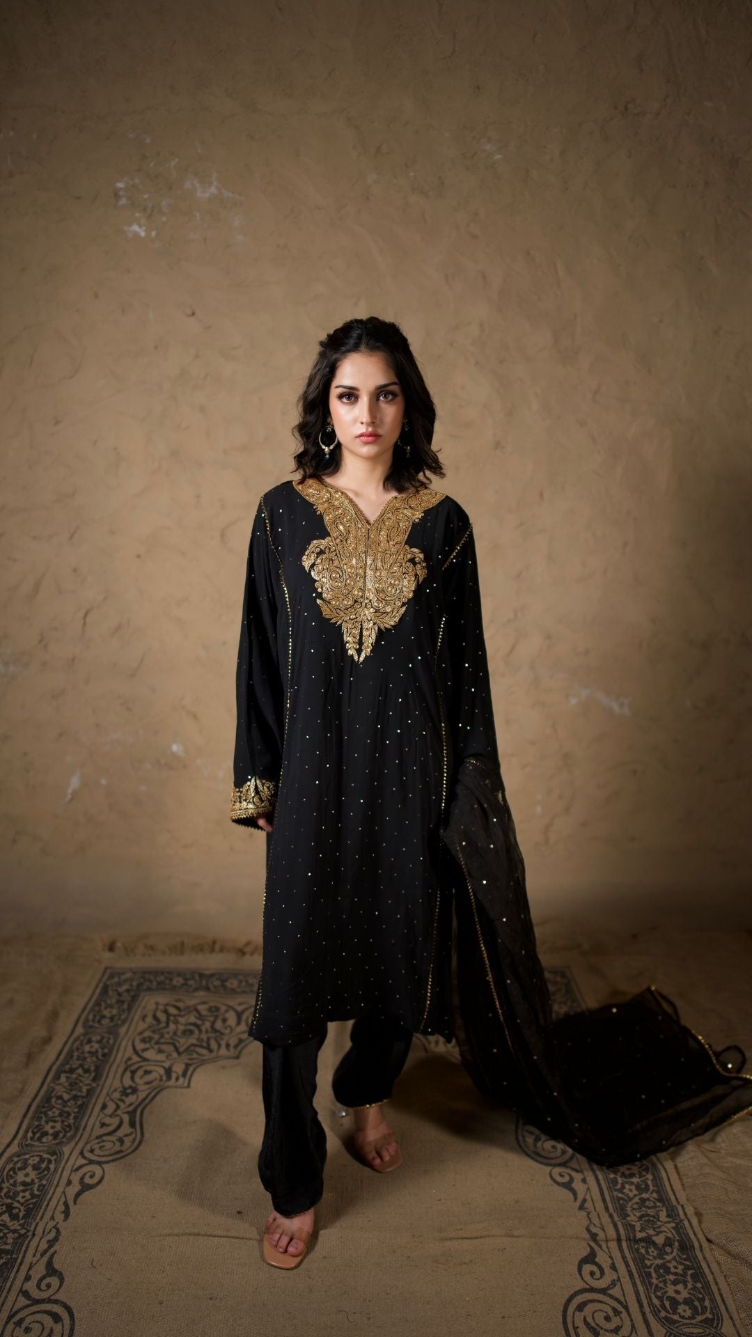 Black Tilla Embroidered Pheran Salwar Dupatta