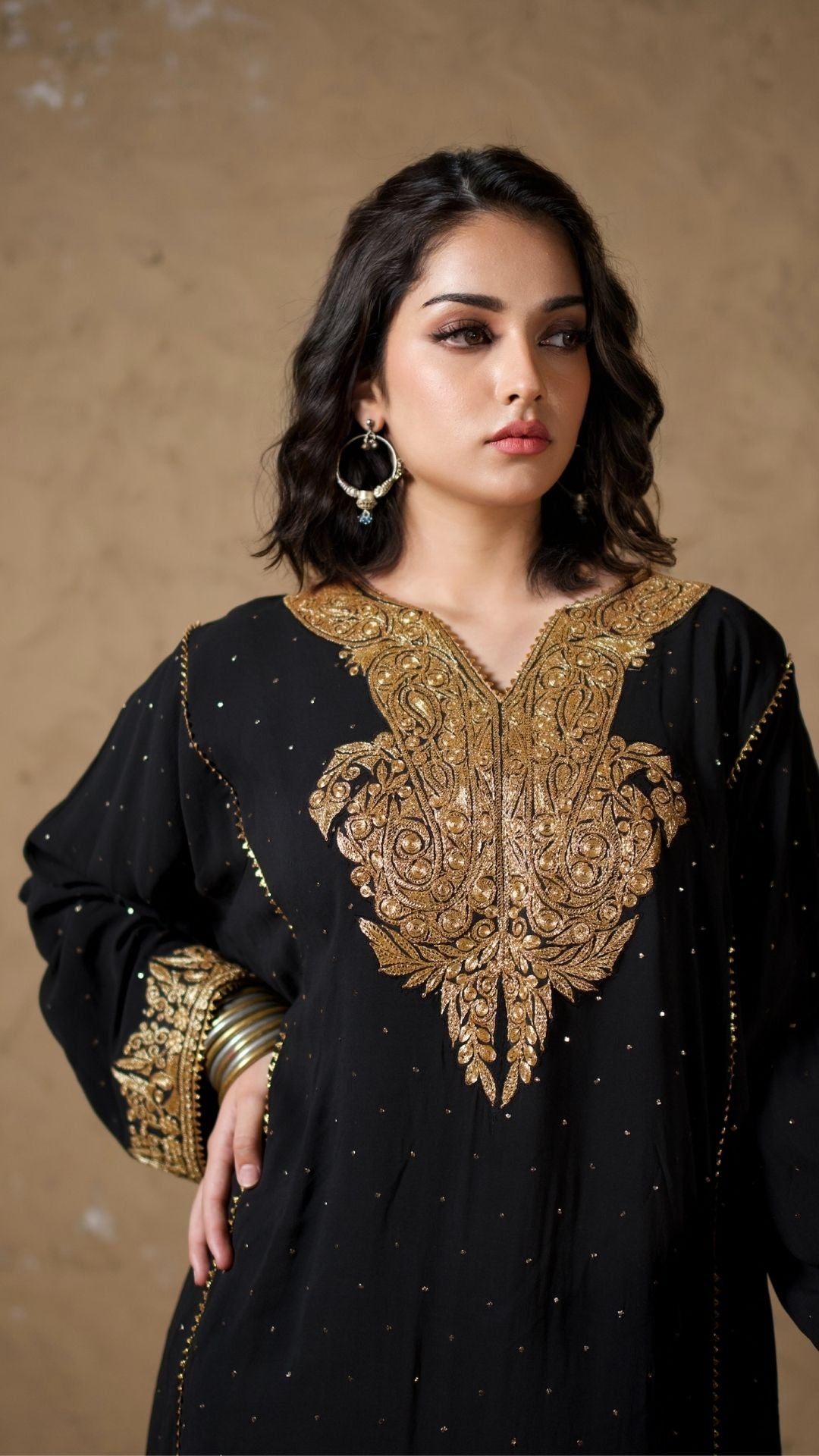 Black Tilla Embroidered Pheran Salwar Dupatta