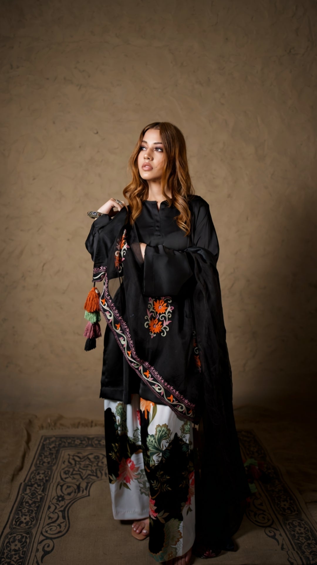 Black Pheran Salwar with Aari Embroidered Dupatta