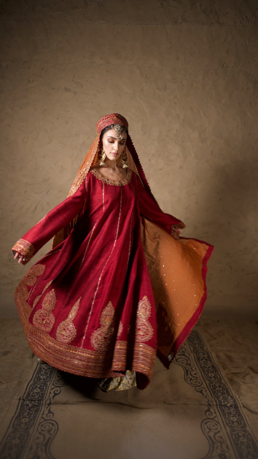 Maroon Tilla Embroidered Kalidar & Kali Sharara with Embroidered Dupatta