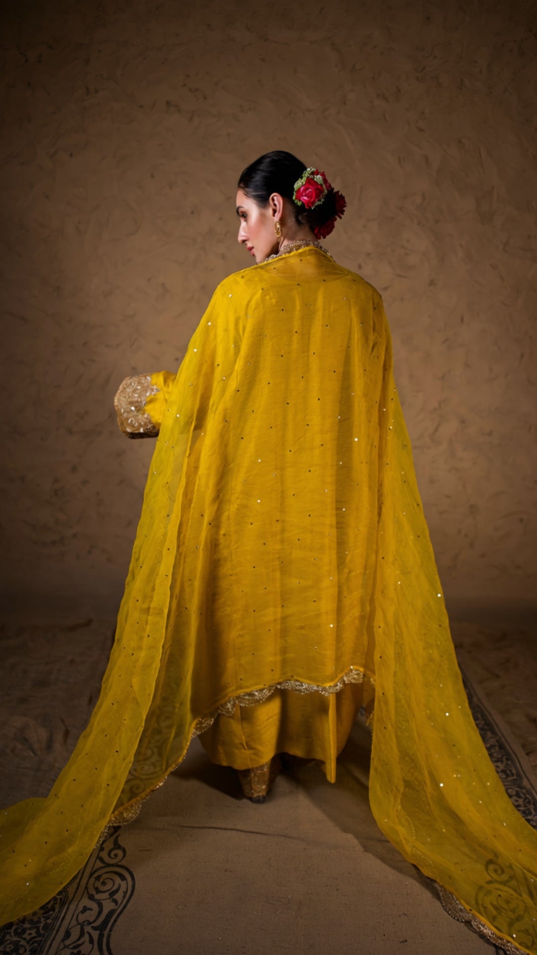 Mustard Tilla Embroidered Pheran Salwar with Dupatta