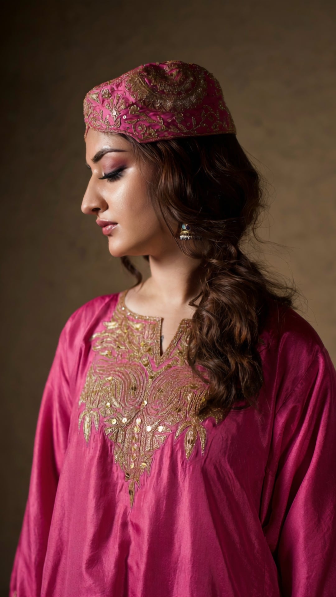 Pink Qurab Sleeve Pheran Farshi Salwar with Dupatta