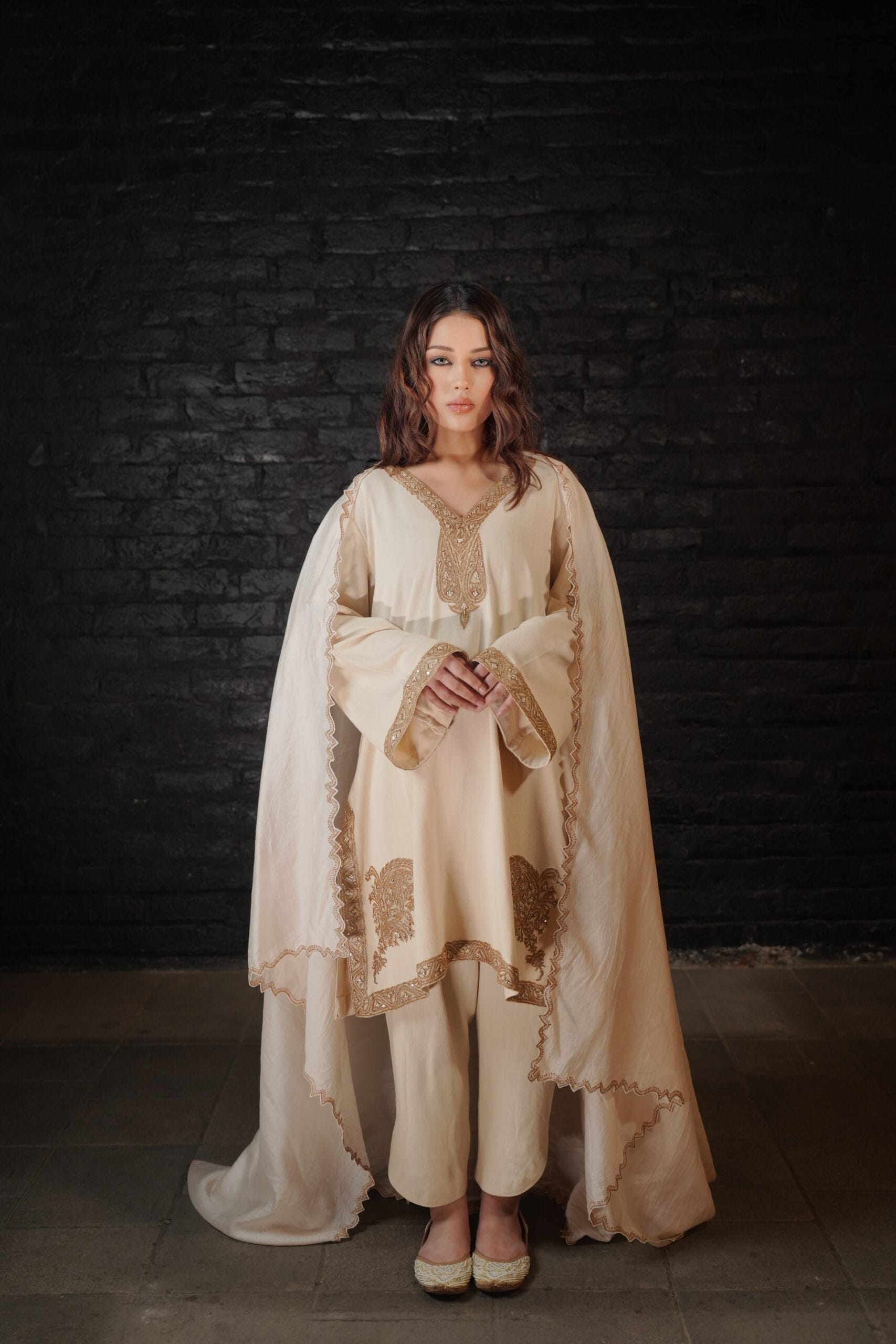 Ivory Tilla and Hand Embroidered Kameez Pants Dupatta