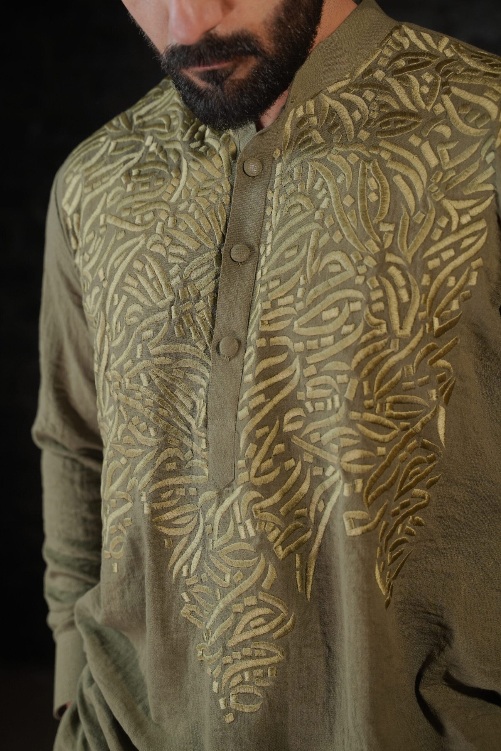 Olive Thread Embroidered Kurta Salwar - Image 3