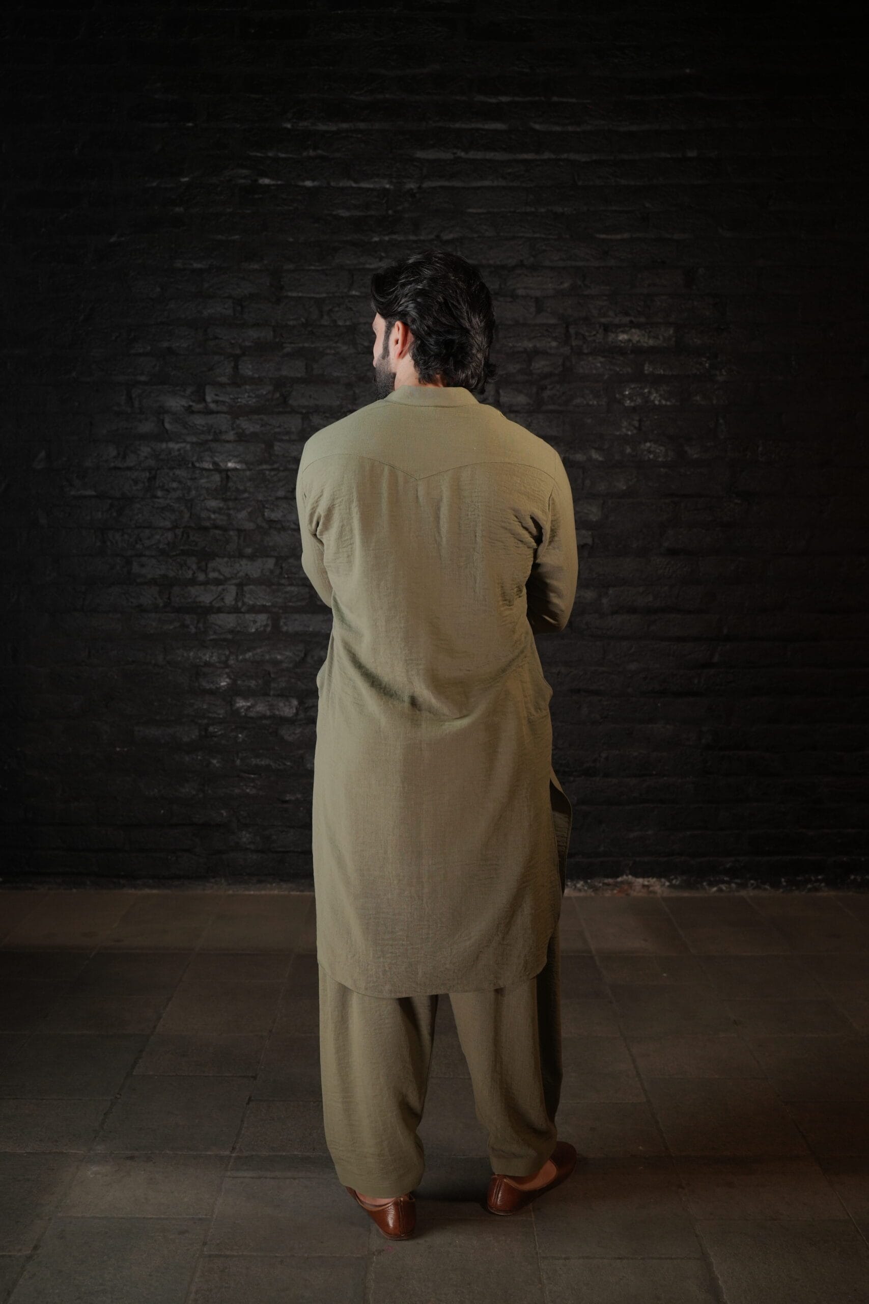 Olive Thread Embroidered Kurta Salwar - Image 5