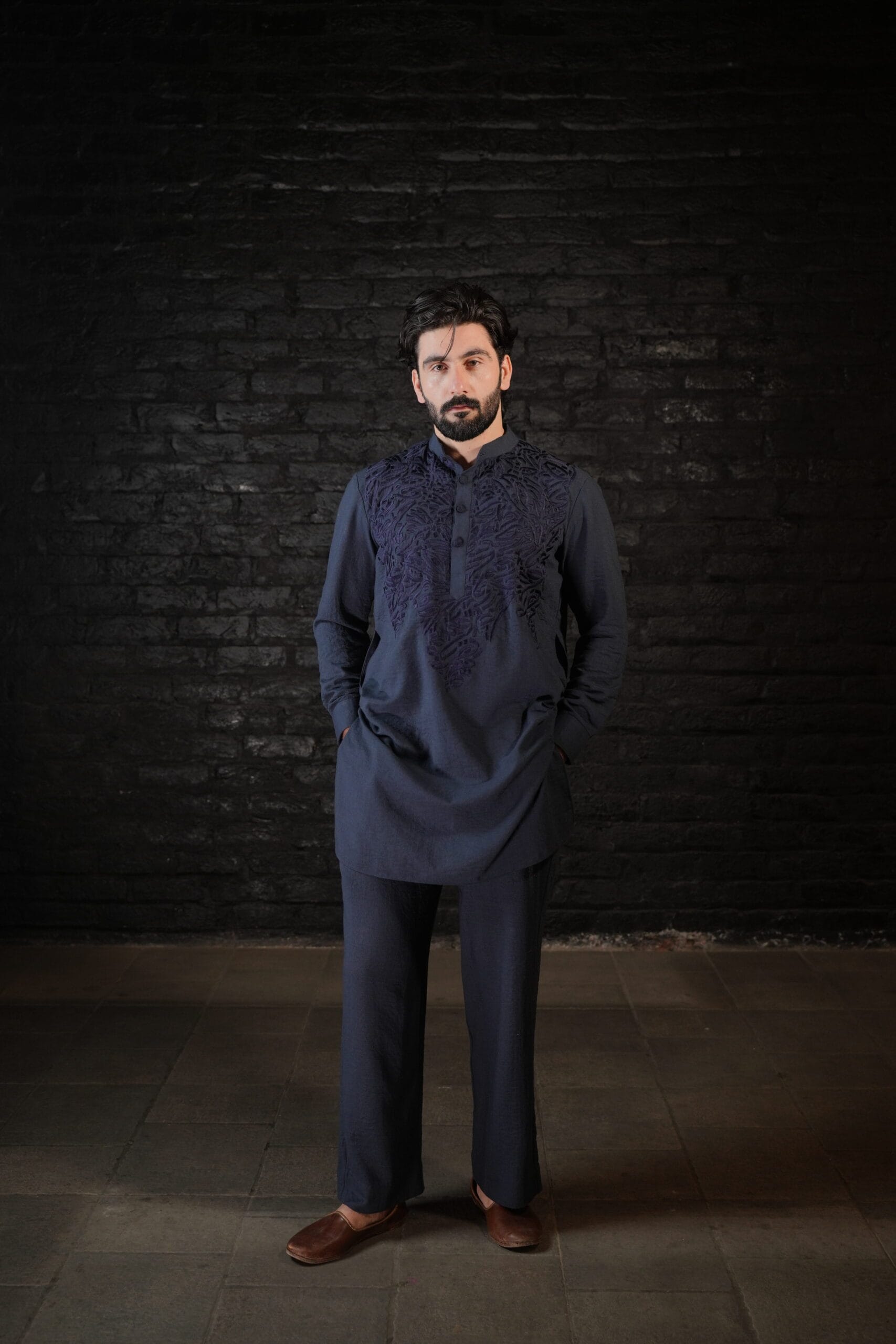 Blue Thread Embroidered Kurta Pants - Image 2