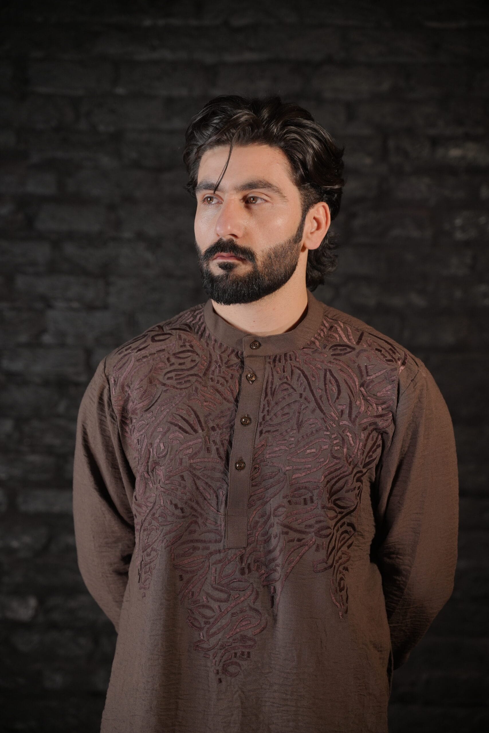 Brown Thread Embroidered Kurta Salwar - Image 2