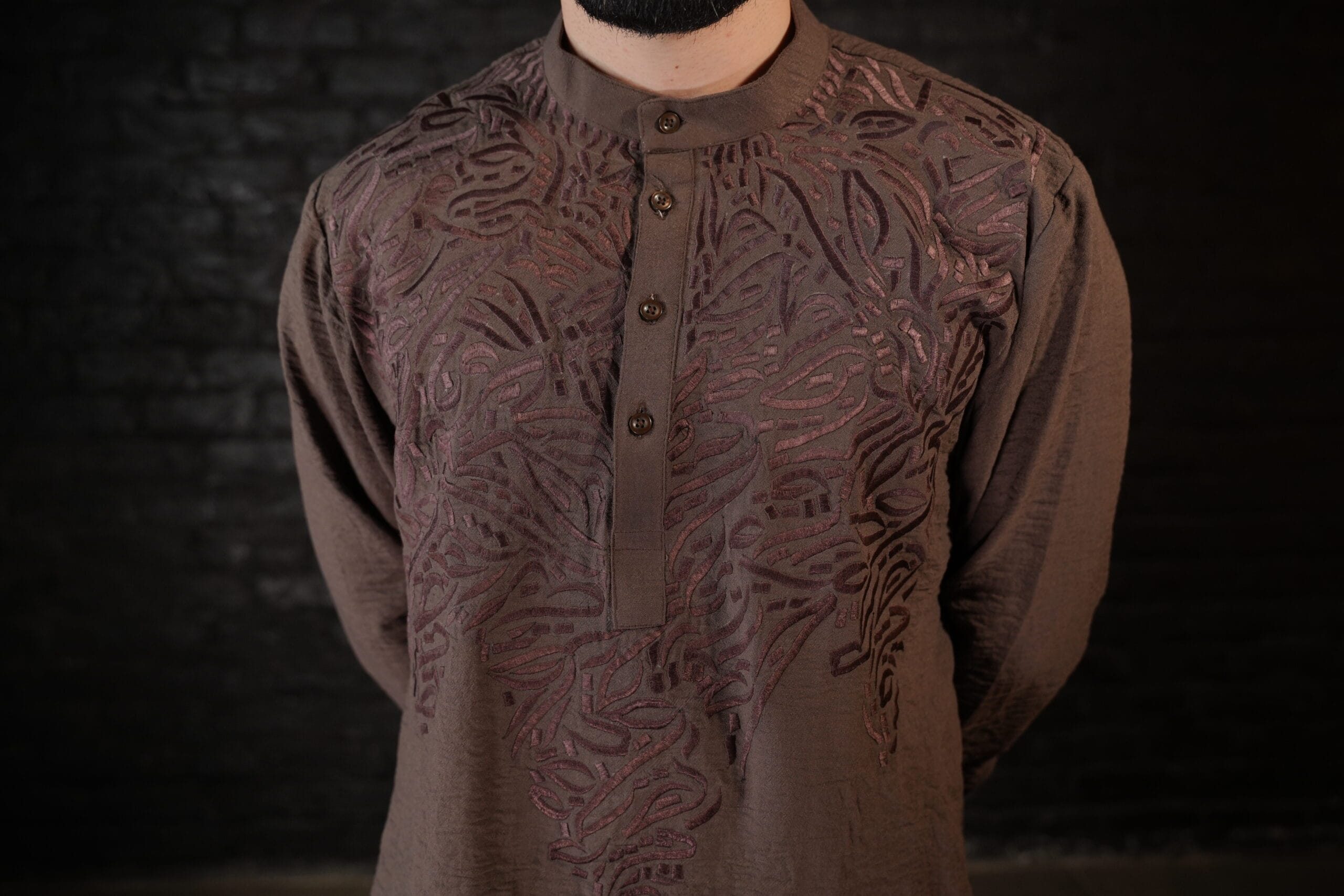 Brown Thread Embroidered Kurta Salwar - Image 3