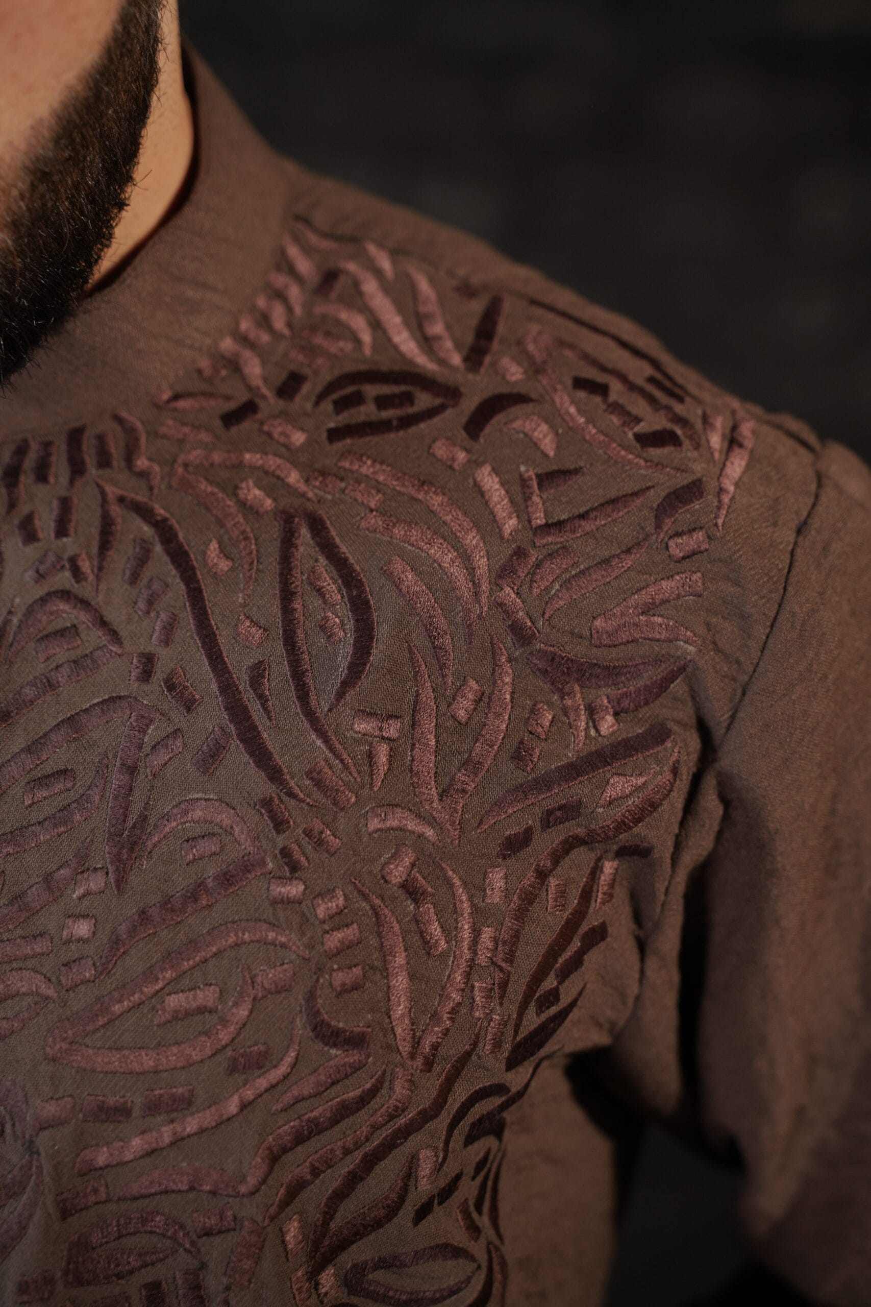 Brown Thread Embroidered Kurta Salwar - Image 4